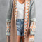 Gray Aztec Print Open Front Knitted Cardigan