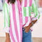 Rose Stripe Colorblock Chest Pocket Button up Shirt