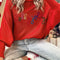 Fiery Red Christmas Holly Jolly Tinsel Graphic High Neck Sweater