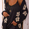 Black Floral Print Knitted Open Front Loose Cardigan