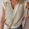 Beige Stripe Turn-down V Neck Sweater Tank Top