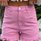 Pink Frayed Edge Mid Rise Denim Shorts