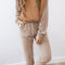 Brown Corded 2pcs Colorblock Pullover and Pants Outfit