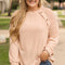 Beige Plus Size Lace Patchwork Buttons Waffle Knit Top