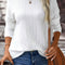 White Round Neck Drop Shoulder Textured Knit Top