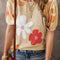 Apricot Flower Print Bubble Sleeve Tee