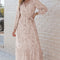 Leopard Surplice Neck Bubble Sleeve Maxi Dress with Sash