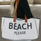 White BEACH PLEASE Print Large Canvas Tote Bag