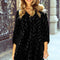 Black Textured V Neck Balloon Sleeve Velvet Mini Dress