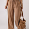 Brown Drawstring Elastic Waist Casual Wide Leg Pants