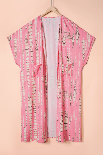 Pink Bohemian Tie Dye Oversize Long Kimono