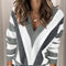 Gray Striped Colorblock V Neck Knitted Sweater