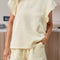 Apricot Textured Ruffled Sleeve Tee and Drawstring Shorts Set