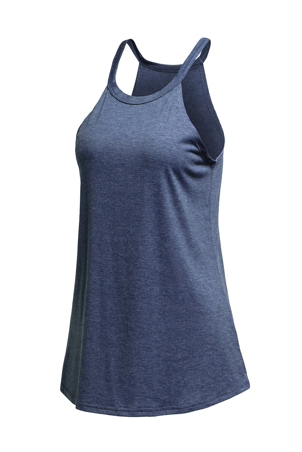 Blue Solid Color Crew Neck Tank Top