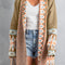 Khaki Aztec Print Open Front Knitted Cardigan