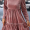 Apricot Pink Plus Size Velvet Ribbed Knit Tiered Ruffled Mini Dress