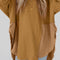 Camel Crinkle Splicing Raw Hem High Low Oversized Blouse