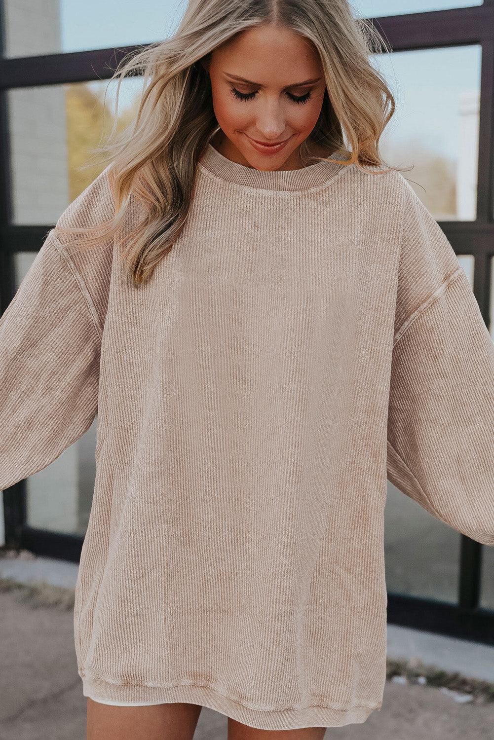 Apricot Ribbed Corduroy Oversized Sweatshirt