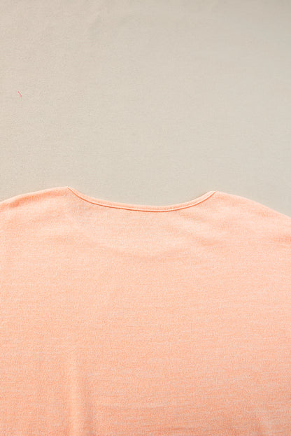 Apricot Pink Button Detail Batwing Sleeve Casual Tee