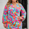 Multicolor Plus Size Abstract Print Pleated Surplice Long Sleeve Dress