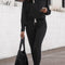 Black Drawstring Hoodie and High Waist Pants Lounge Set