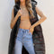 Black Hooded Long Quilted Vest Coat