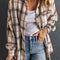 White Oversized Plaid Pattern Shacket with Slits