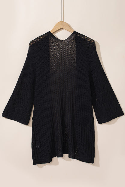 Black Hollow-out Bracelet Sleeve Knit Cardigan