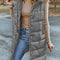 Dark Grey Hooded Long Quilted Vest Coat