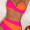 Rose Red 2-tone Patchwork Twist Bikini High Waist Swimsuit