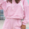 Pink Stripe Kangaroo Pocket Hoodie and Wide Leg Shorts Set