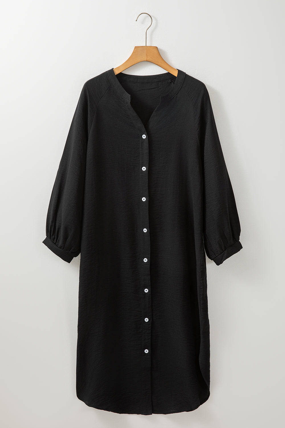 Black 3/4 Sleeve Button Up Long Kimono