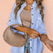 Sky Blue Stripe Roll-tab Sleeve Pocketed Long Shirt