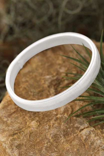 White Stretchy Plated Metal Wide Bangle