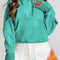 Sea Green Fleece Lined Zip Up Stand Collar Thumbhole Sleeve Sweatshirt