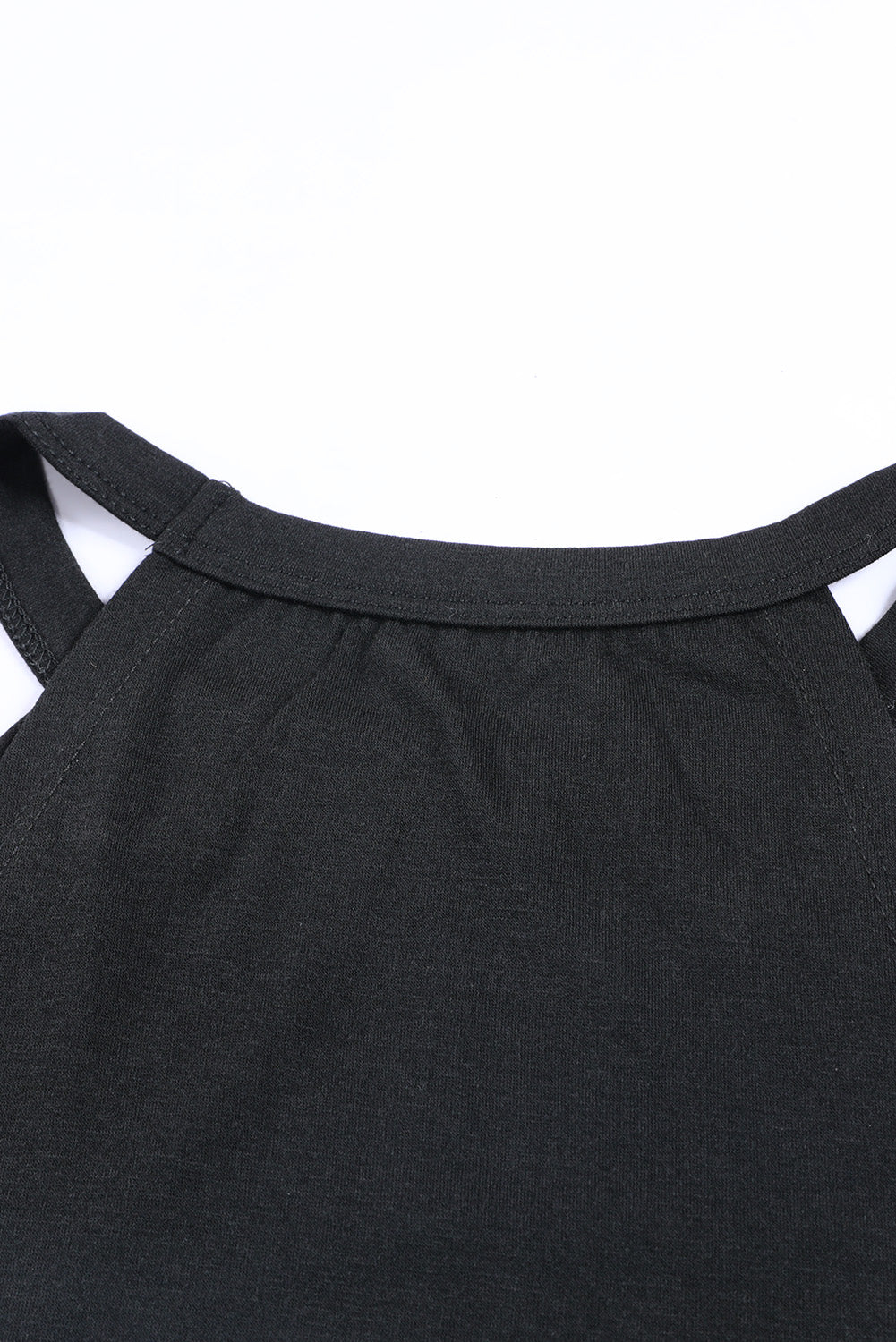 Black Solid Color Crew Neck Tank Top