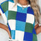 Dark Blue Color Block Cap Sleeve Sweater Tops