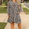 Apricot Geometric Print Collared V Neck Plus Size Mini Dress