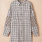 White Stripe Plus Size Plaid Buttoned Raw Hem Tunic Shirt Dress