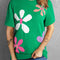 Bright Green Floral Bubble Short Sleeve Sweater