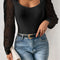 Black Frenchy Contrast Lace Bishop Sleeve Bodysuit