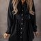 Black Elastic Cinched High Waist Long Sleeve Shirt Mini Dress