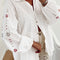 White Floral Embroidered Puff Sleeve Eyelet Patchwork Shirt