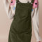 Vineyard Green Solid Front Pockets Sleeveless Corduroy Overall Dress