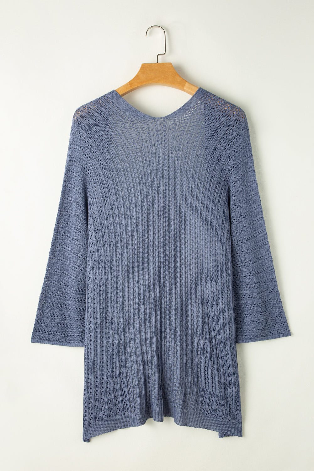 Sky Blue Hollow-out Bracelet Sleeve Knit Cardigan