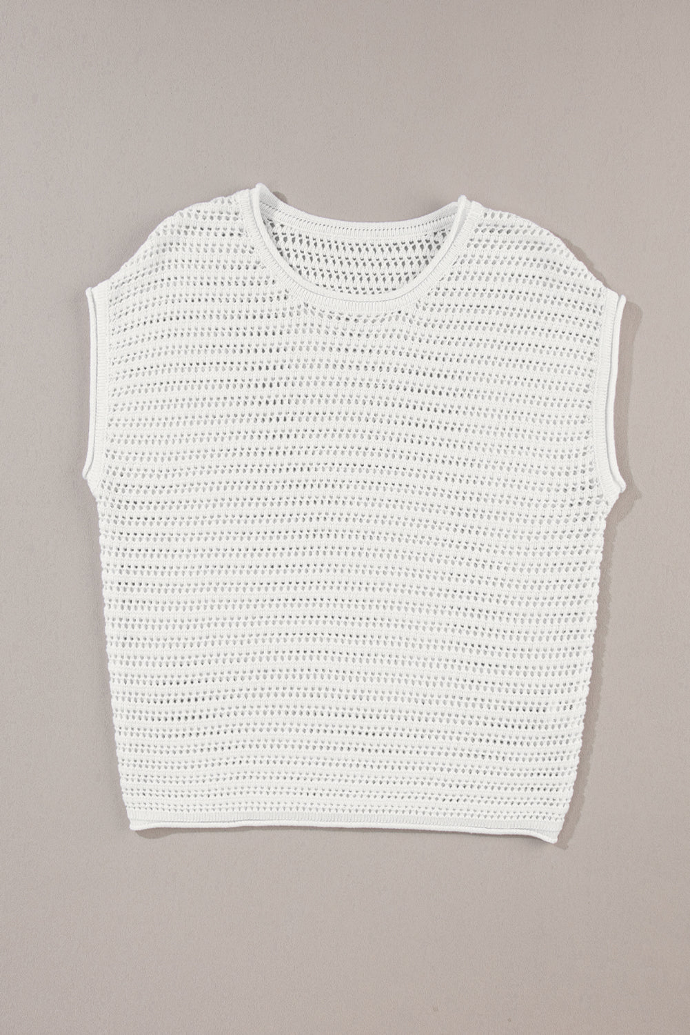 White Hollow Out Knit Cap Sleeve Top