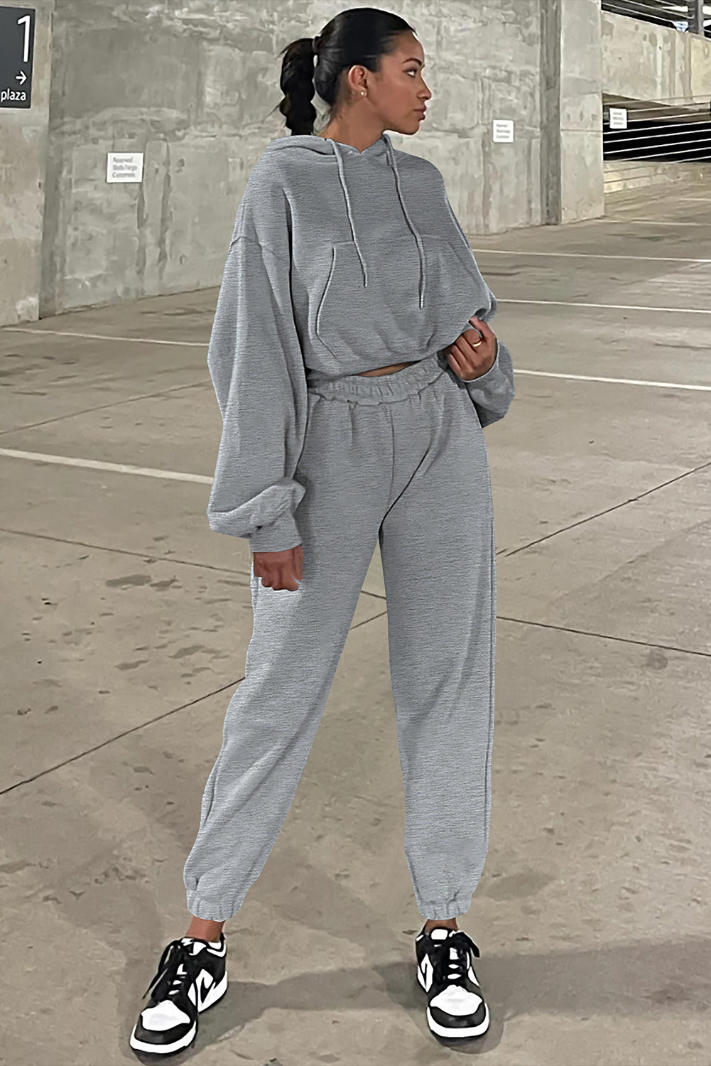 Gray Solid Drop Shoulder Hoodie and Joggers Activewear Set