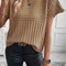 Light French Beige Rib Knitted Wide Sleeve Sweater T Shirt