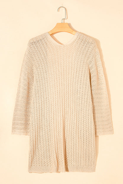 Khaki Hollow-out Bracelet Sleeve Knit Cardigan