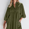 Vineyard Green Corduroy Snap Buttons Empire Waist Bracelet Sleeve Dress